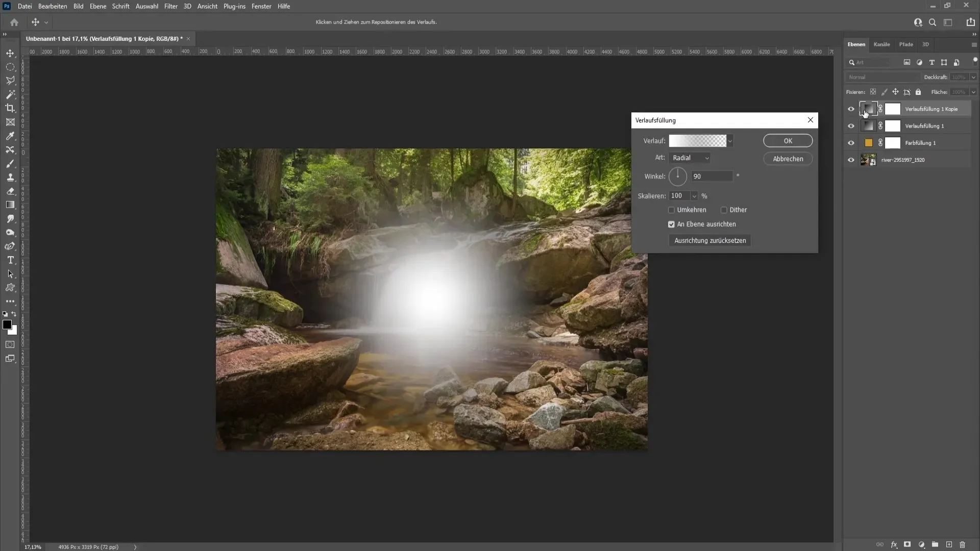 Sonne duplizieren und Farbton anpassen, um die Intensität zu erhöhen