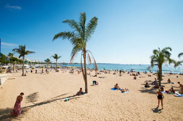Sonnenverwöhnter Strand von Barcelona mit Palmen, ideal für wunderschöne Urlaubsziele
