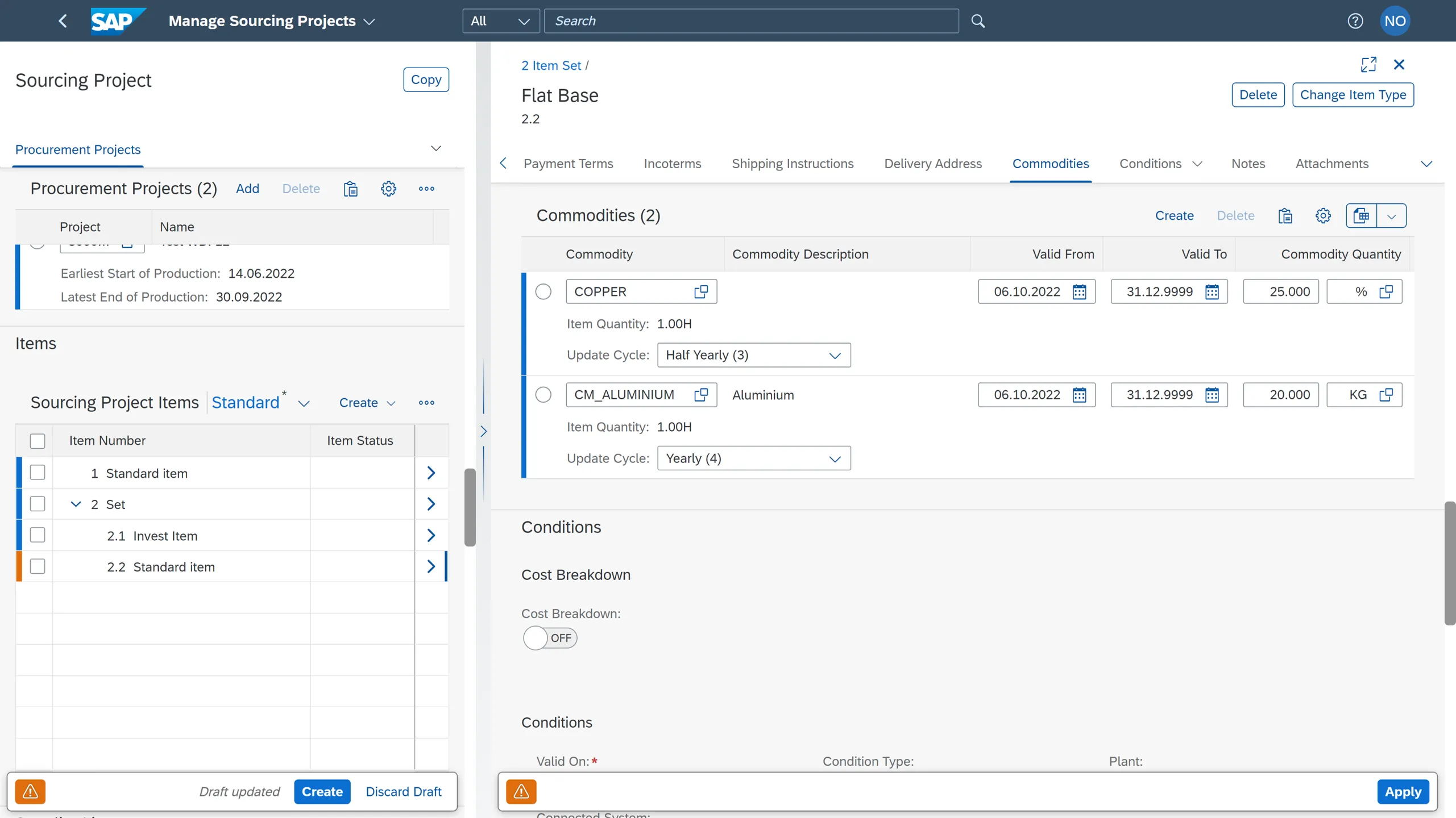 Sourcing-Projekt mit Rohstoffen in SAP S/4HANA 2022