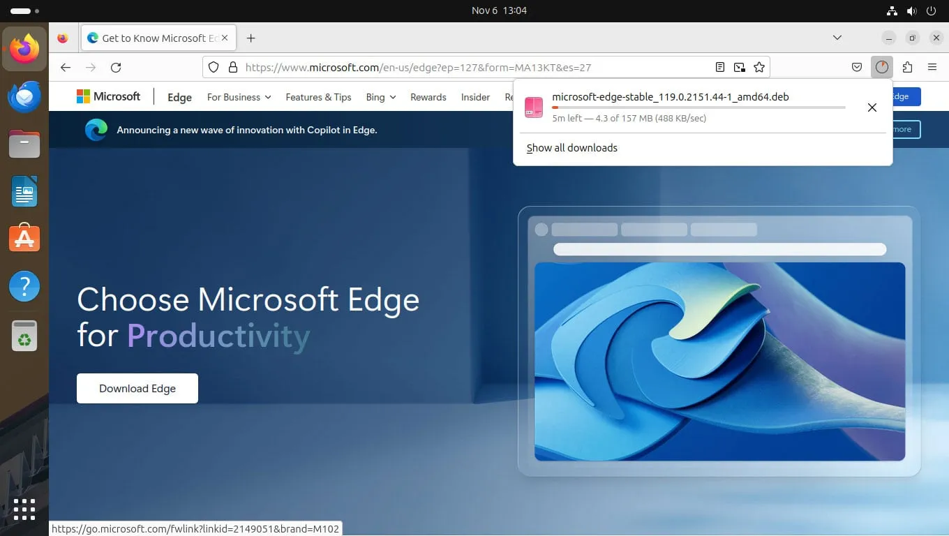 Speichern des Microsoft Edge Installationspakets