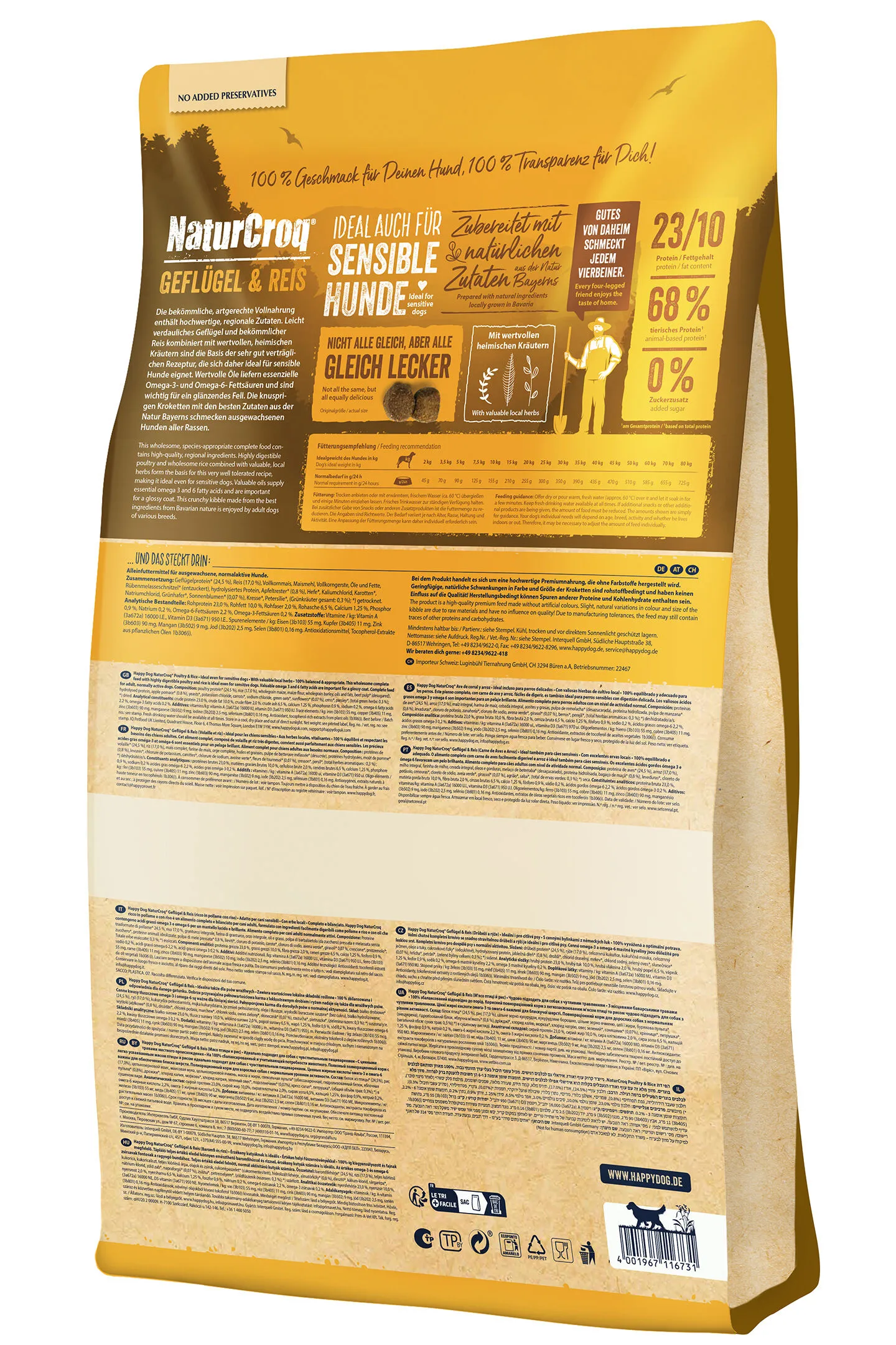Spezielles Hundetrockenfutter mit Geflügel &amp; Reis, ideal auch für sensible landwirt hunde, hergestellt in Deutschland.