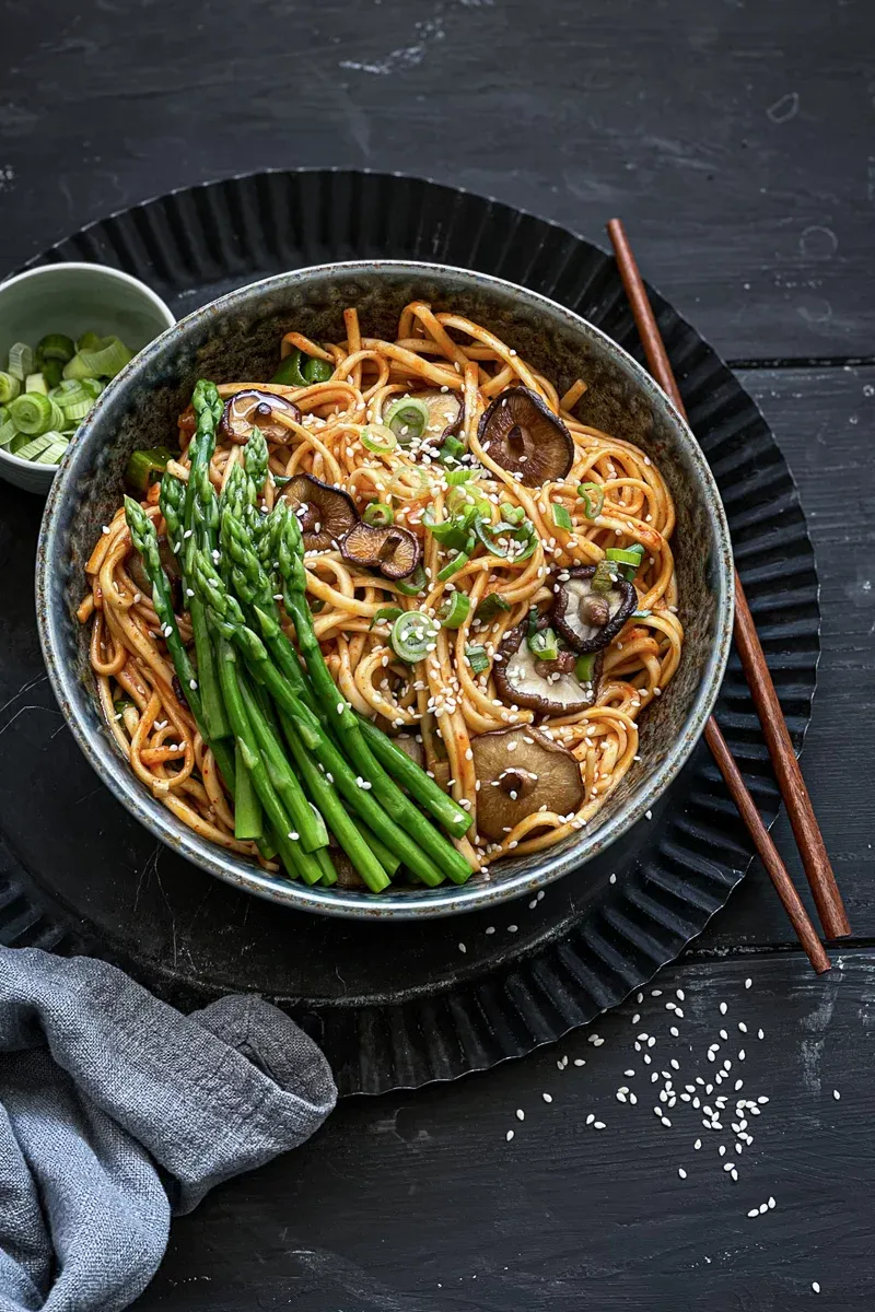 Spicy Sriracha Asia Nudeln in einer Schale, fertig in unter 30 Minuten, ein ideales einfaches Asia Rezept