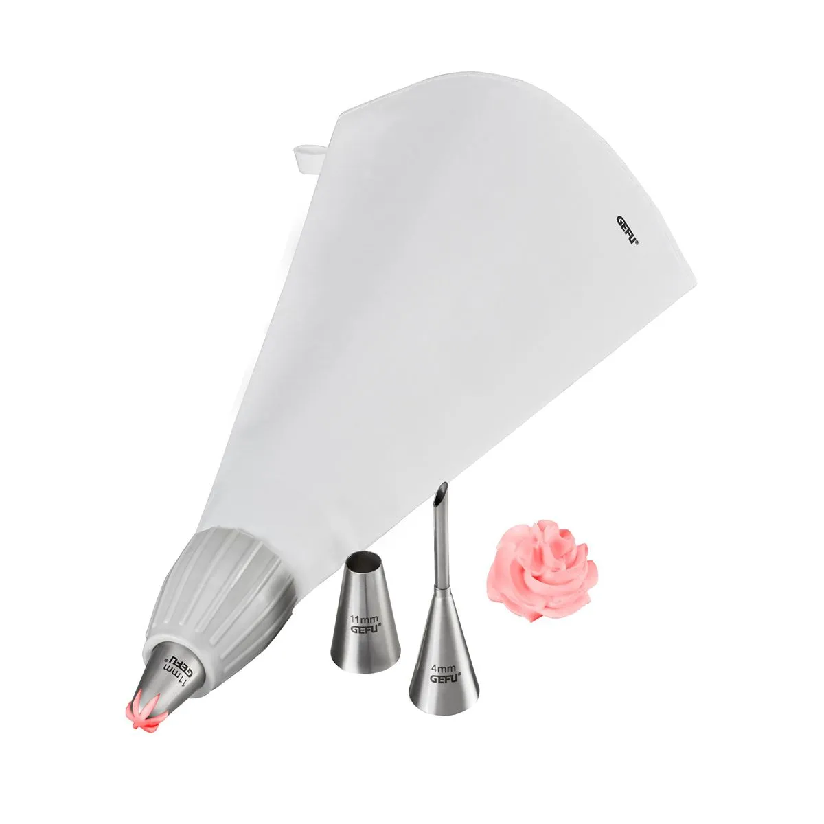 Spritztülle mit zwei Aufsätzen und Rosa Creme, ideal für Kuchen-Dekoration