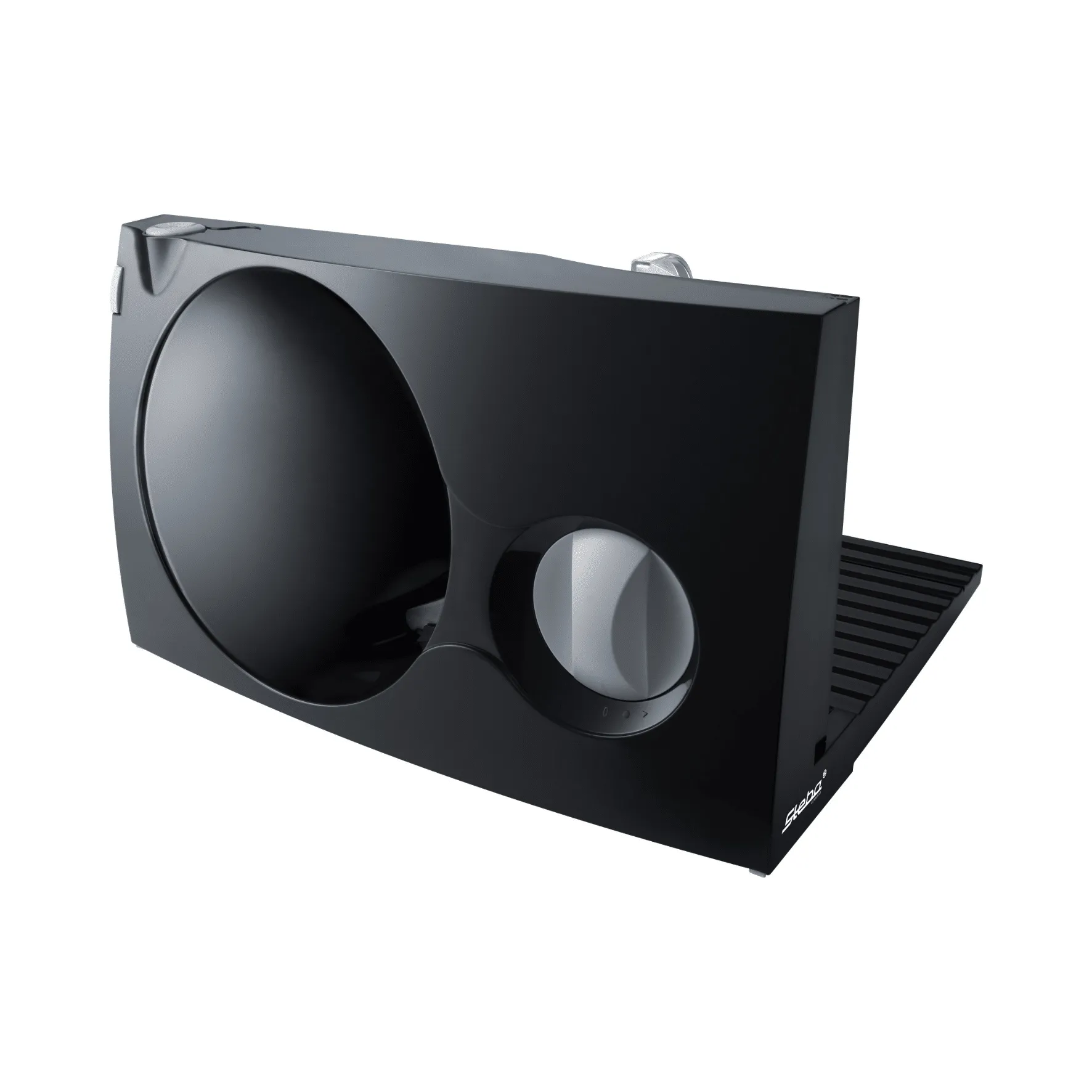 Steba AS 100 Allesschneider in elegantem Schwarz mit präzisem Solinger Wellenschliffmesser für gleichmäßige Scheiben.