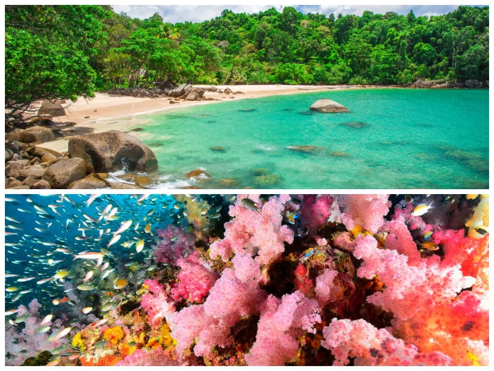 Strand in Lam Ru und Korallenriff vor Khao Lak