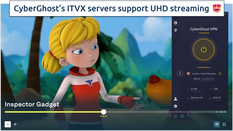 Streaming von Inspector Gadget auf ITVX über eine CyberGhost-Verbindung