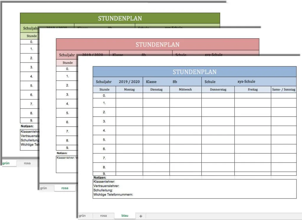 Stundenplan Design in Excel