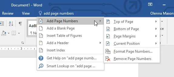 Suche nach Befehlen über die &quot;Was möchten Sie tun?&quot;-Funktion in Word 16