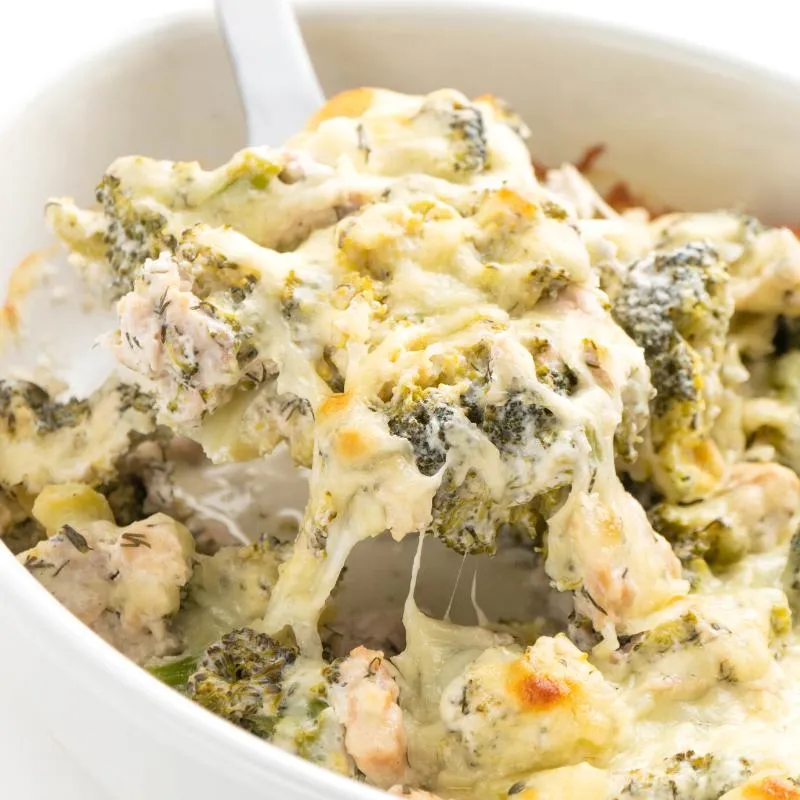 Super einfaches Low Carb Brokkoli-Lachs-Gratin mit Käse überbacken als ketogenes Abendessen Mobile Featured Image