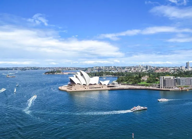 Sydney Opera House und Harbour Bridge mit Stadtpanorama an der australischen Ostküste