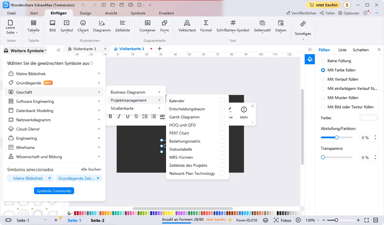 Symbole für die Visitenkartengestaltung in EdrawMax