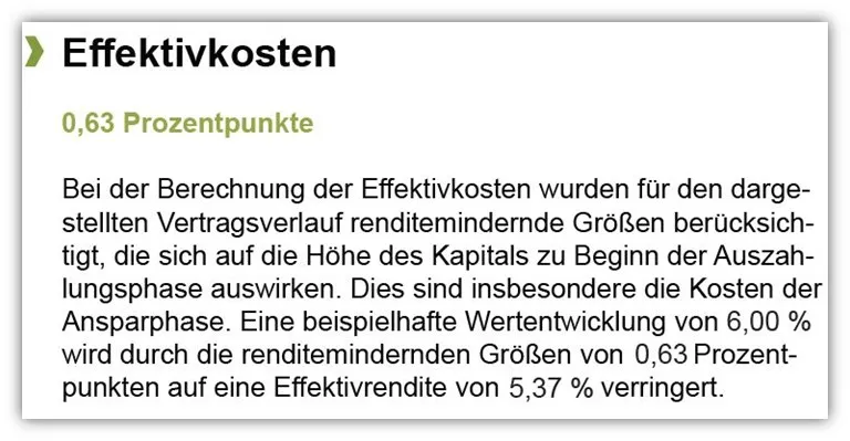 Tabelle der Effektivkosten der Continentale BasisRente Invest Nettopolice (BRI-A0B0) im Produktinformationsblatt