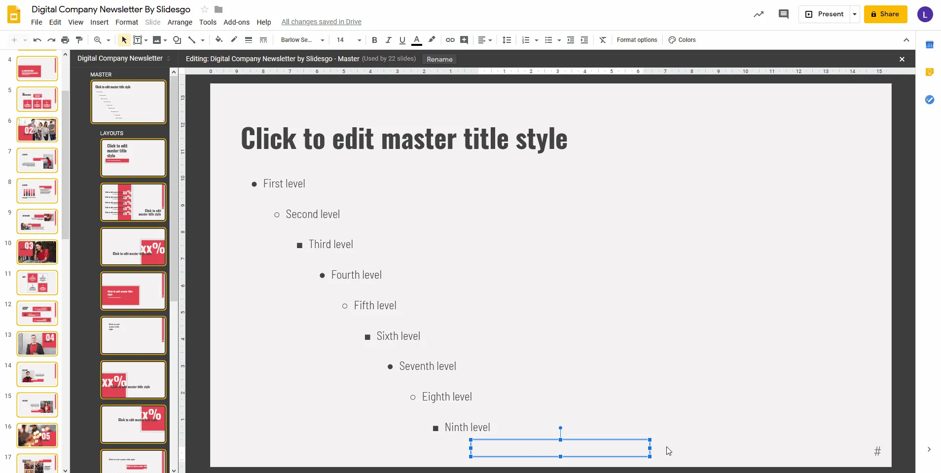 Text für die globale Fußzeile in das Textfeld der Haupt-Masterfolie eingeben
