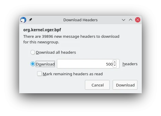 Thunderbird: Auswahl der Download-Optionen für Newsgroup-Nachrichten