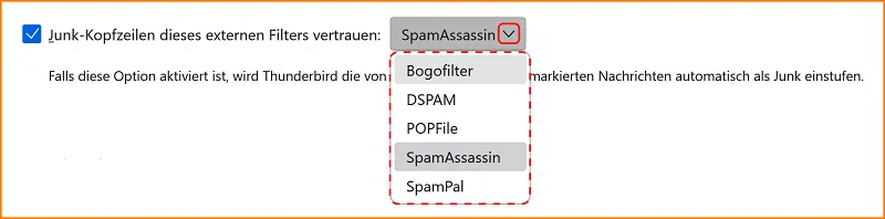 Thunderbird Einstellungen für externe Filterdienste zur Verbesserung des Spamschutzes