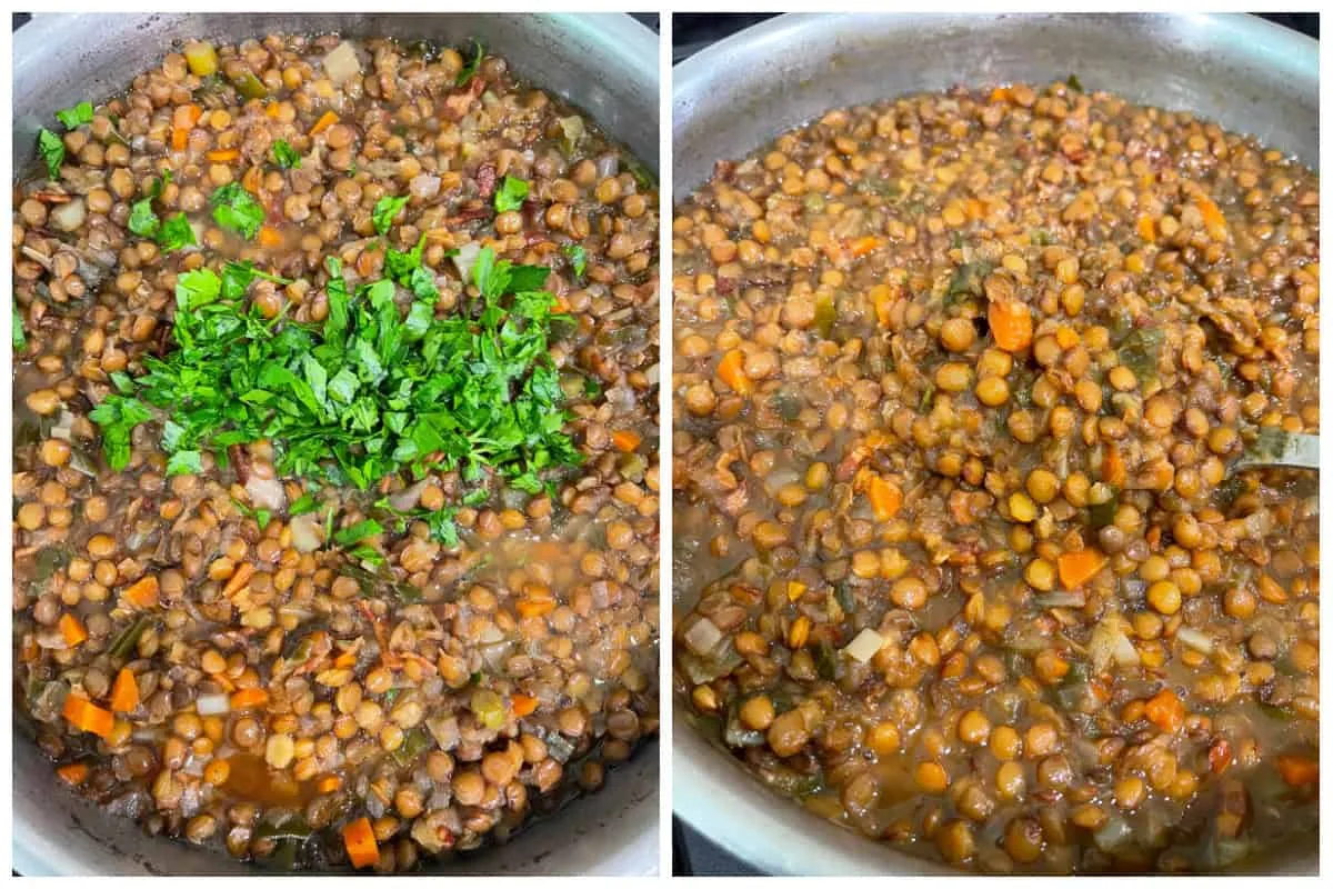 Traditionelle schwäbische Linsen mit Spätzle köcheln