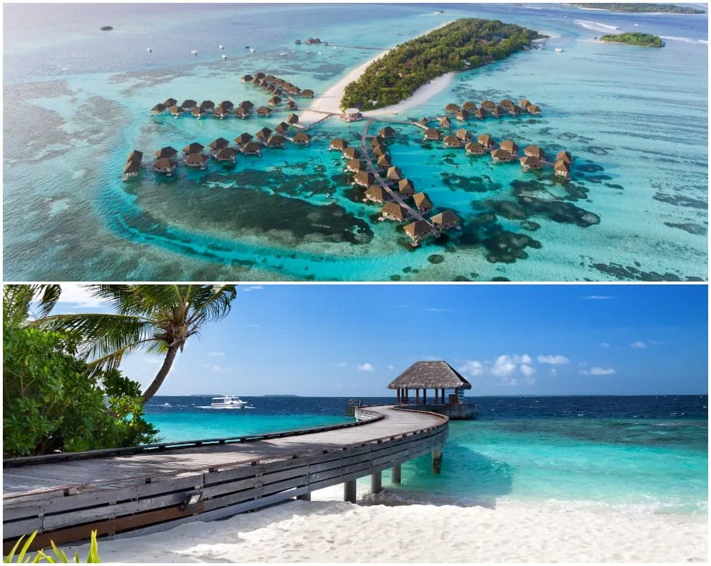Traumhafte Wasserbungalows auf den Malediven im trockenen Februar