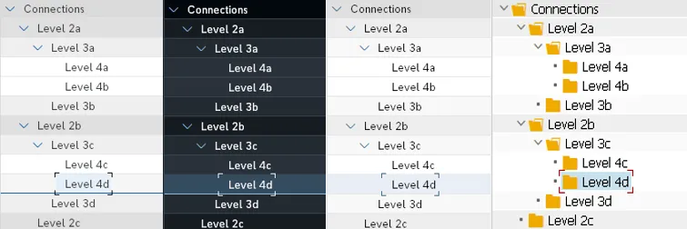 Tree Level Colors in Quartz, Quartz Dark, Belize and Blue Crystal Themes