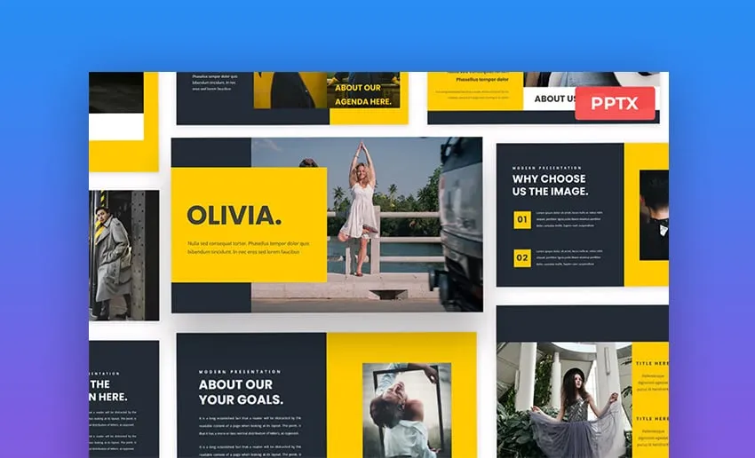 Trendige 'Olivia' PowerPoint Web Version Vorlage für Modepräsentationen