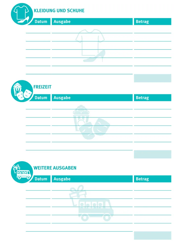 Übersicht der Budgetplanung mit monatlicher Auswertung