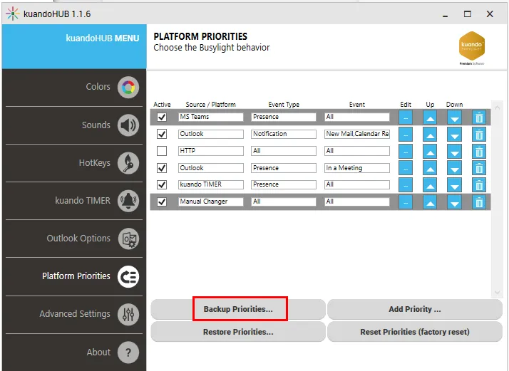 Übersicht der kuandoHUB Software-Einstellungen