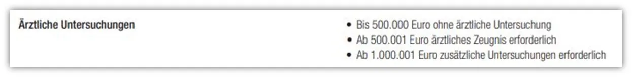 Übersicht der Untersuchungsgrenzen für die Risikolebensversicherung bei der Hannoverschen Leben