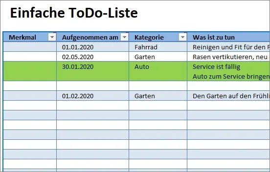 Übersichtliche ToDo Liste in Excel zur Priorisierung und Verwaltung von Aufgaben