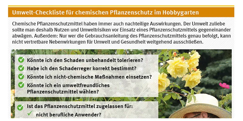 Umwelt-Checkliste für chemischen Pflanzenschutz im Hobbygarten