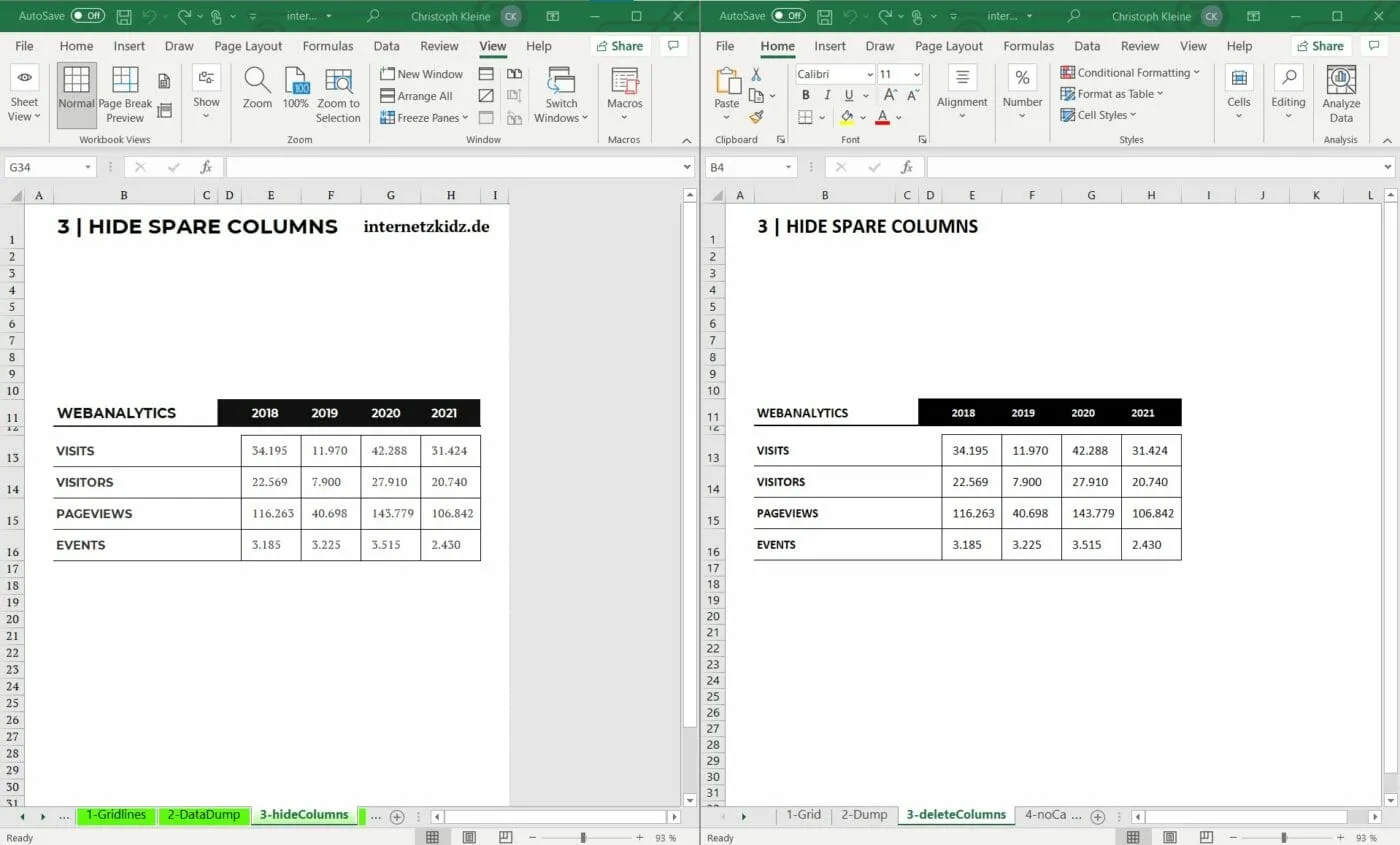 Ungenutzte Spalten in Excel ausblenden für eine sauberere Ansicht