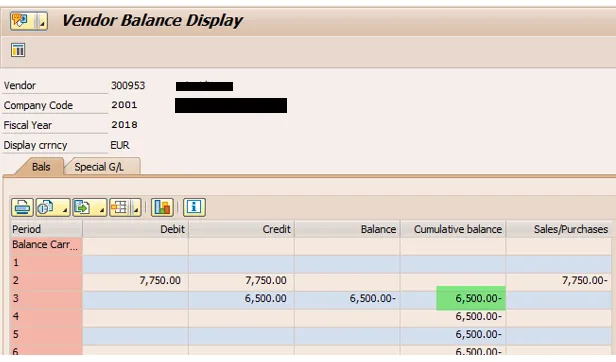 Updated vendor balance after clearing reversal
