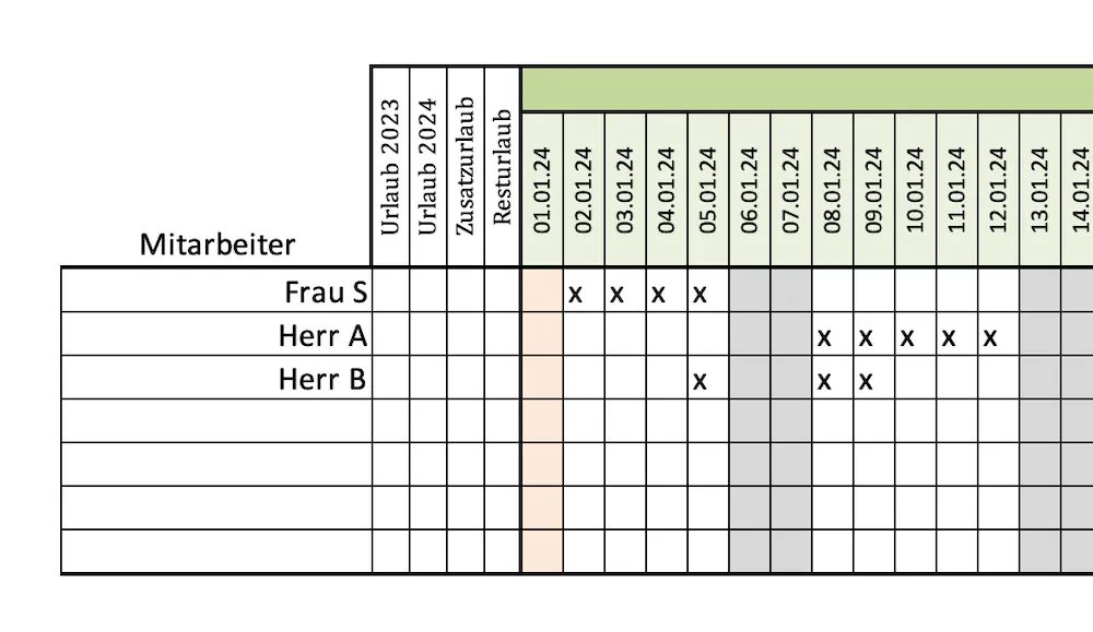 urlaubsplanung excel 2024 eingabebeispiele