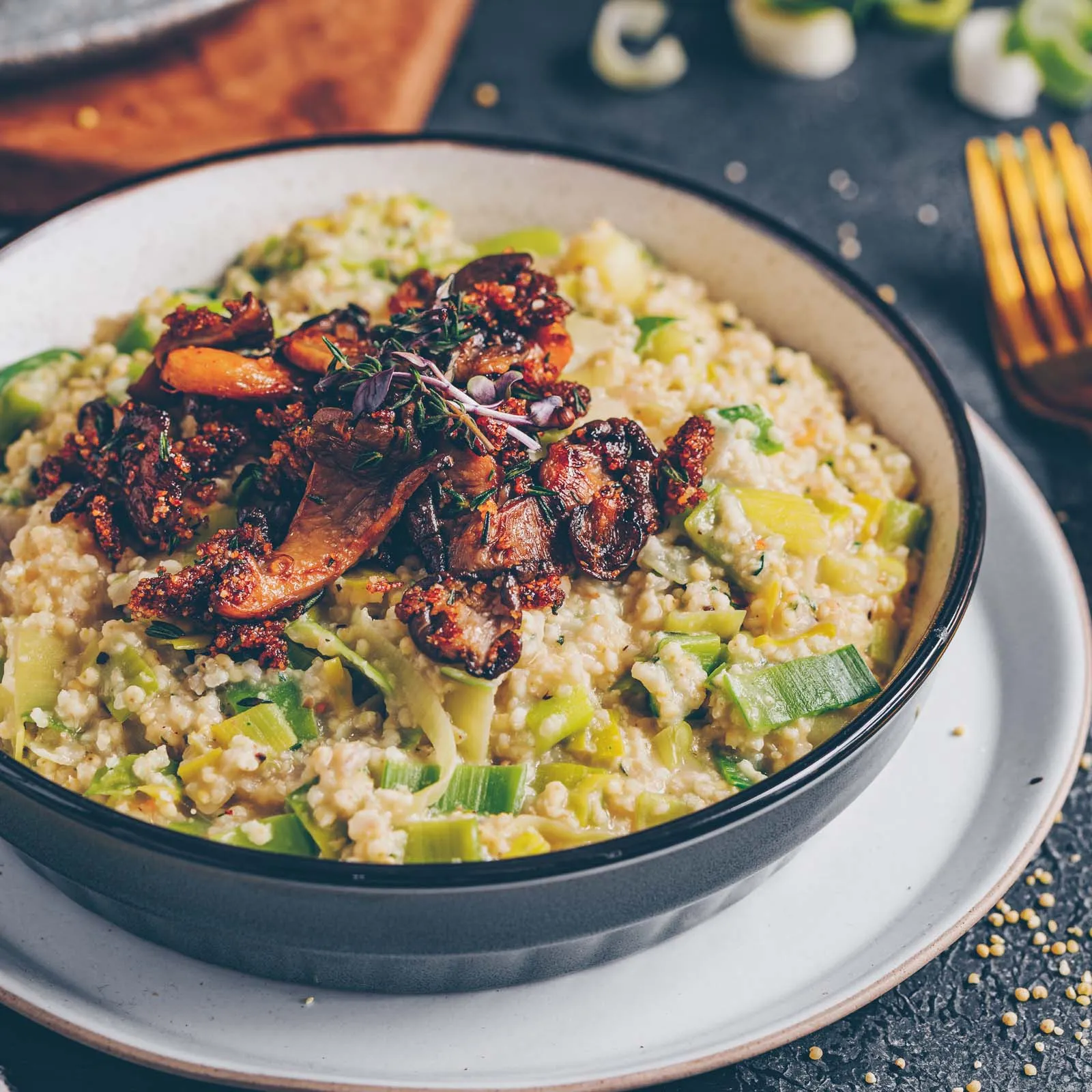 veganes Hirsotto mit Lauch