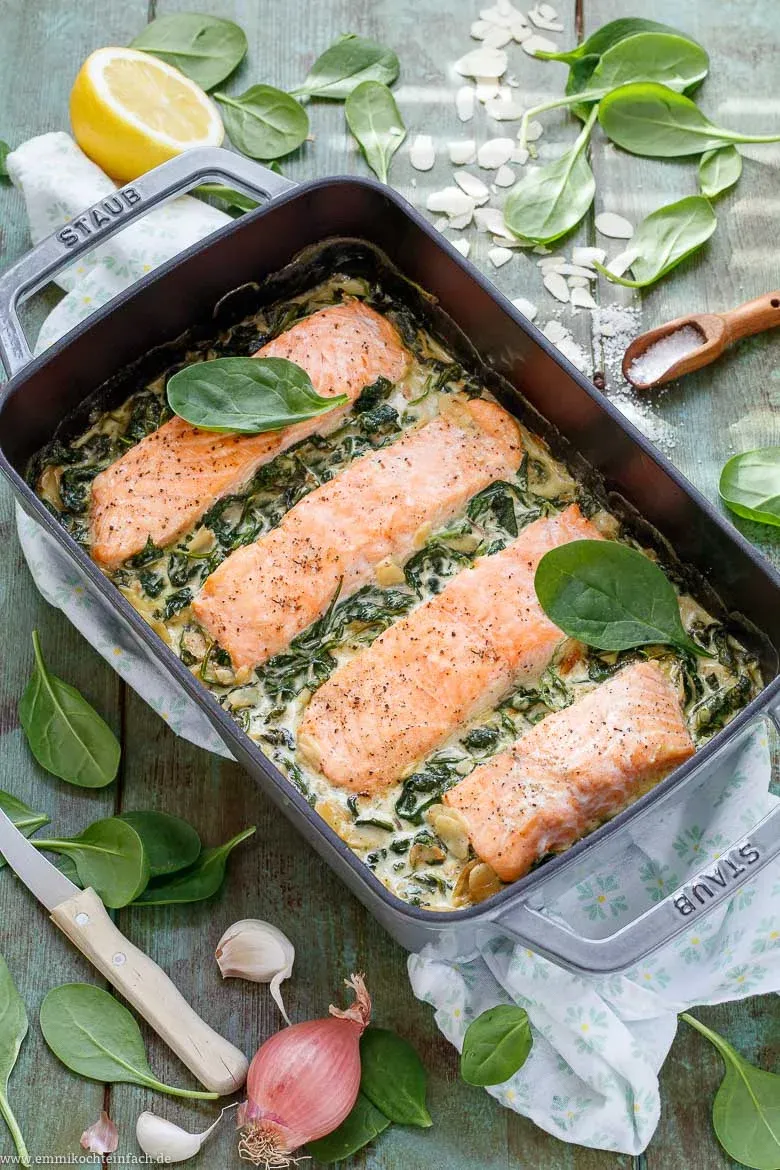 Verarbeitung von Spinat für Lachs mit Spinat