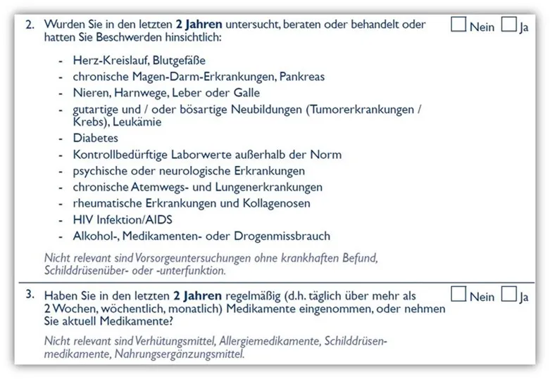 Vereinfachte Gesundheitsfragen im Antrag der Europa Risikolebensversicherung für eine Todesfallabsicherung.