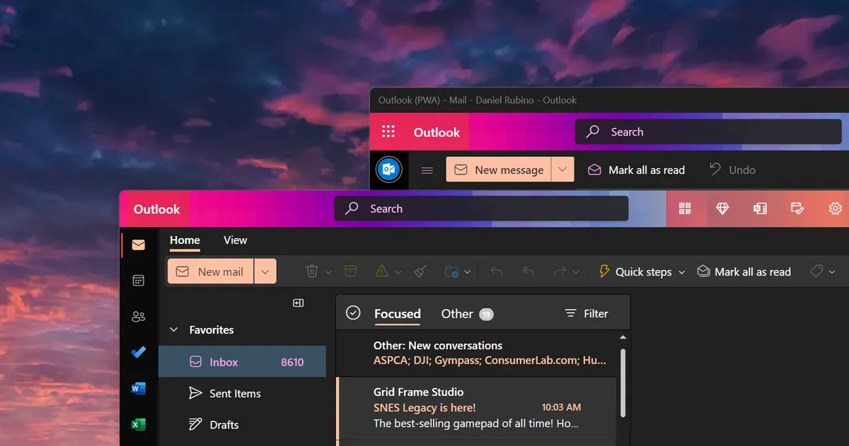Vergleich der Benutzeroberfläche von Microsoft Outlook Desktop-App und der Outlook Web-App