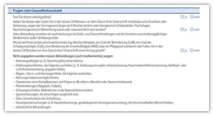 Verkürzte Gesundheitsfragen für die Allianz DLVAG Risikolebensversicherung