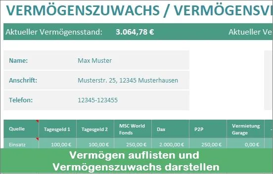 Vermögenszuwachs Excel Vorlage