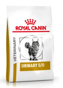 Verpackung von ROYAL CANIN® Veterinary URINARY S/O Trockenfutter für Katzen, das bei Nierenproblemen unterstützen kann.