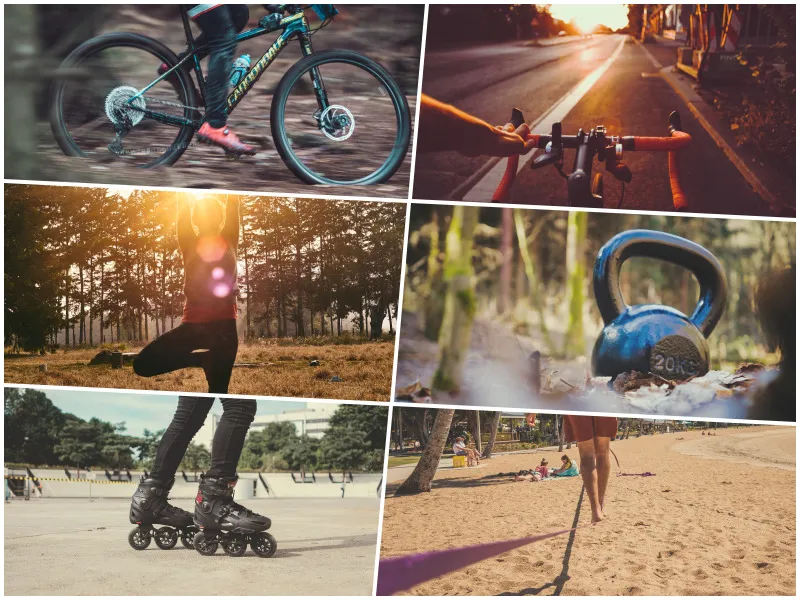 Verschiedene Landsportarten im Freien, die wenig Ausrüstung erfordern