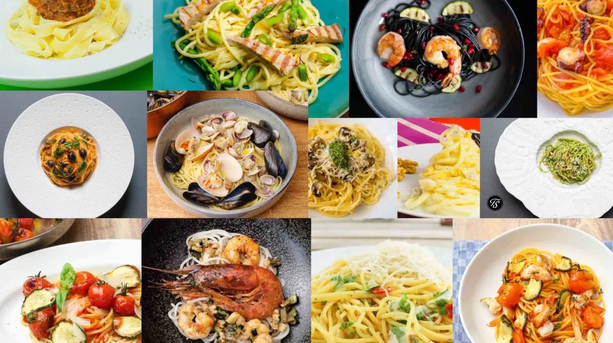 Verschiedene Spaghetti-Gerichte in einer Collage