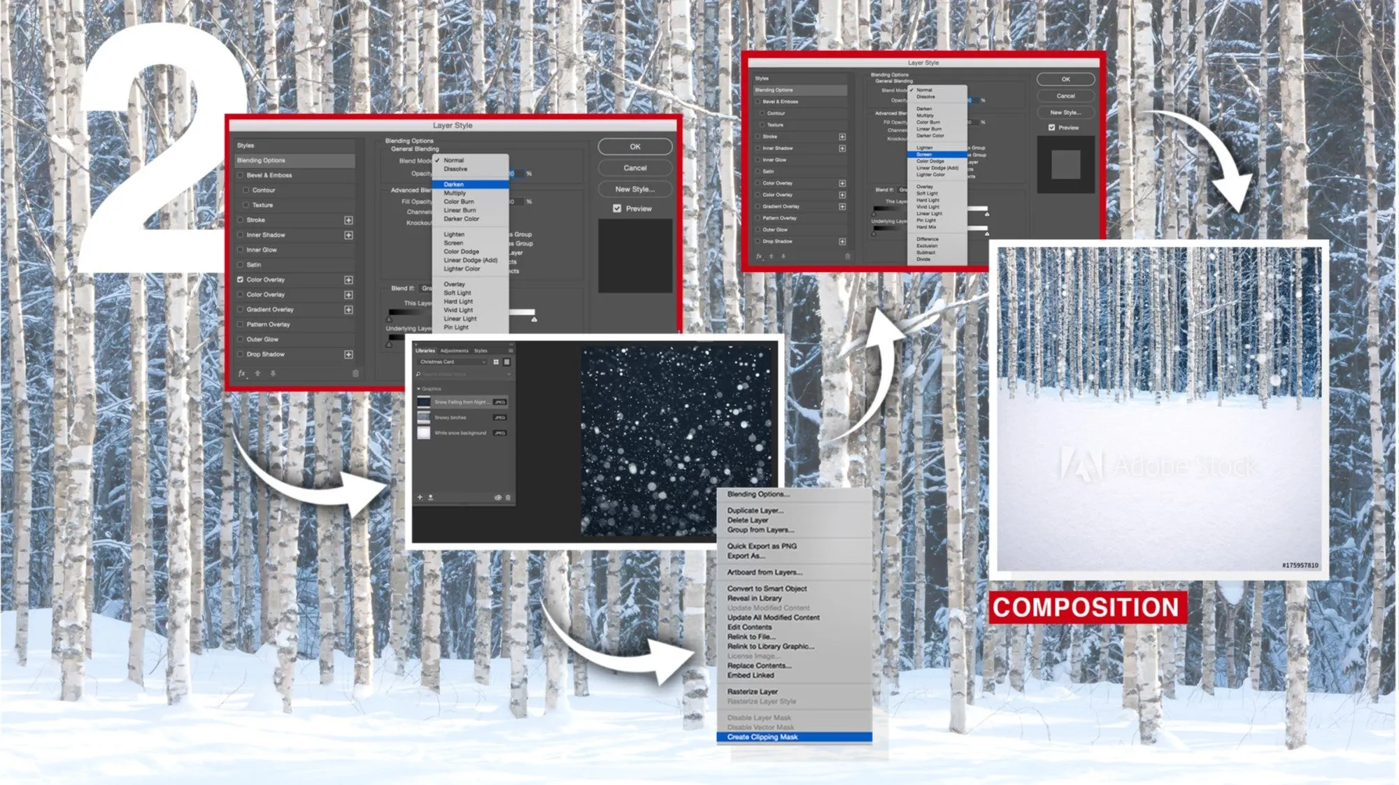 Verschneiter Wald mit fallendem Schnee