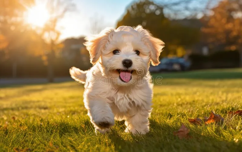 Verspielter Bollipoo Welpe beim Toben in der Natur