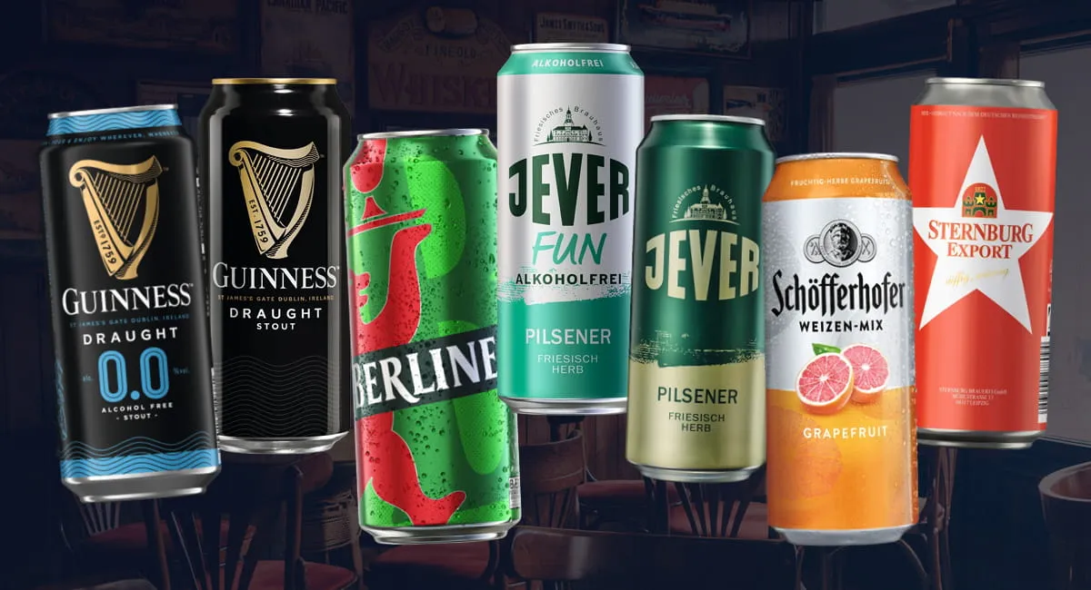 Vielfältige Biersorten wie Guinness, Schöfferhofer, Radeberger im Angebot