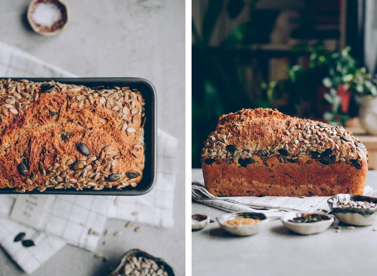 Vollkornteig für 5-Minuten-Brot, fertig zum Einfüllen in die Backform
