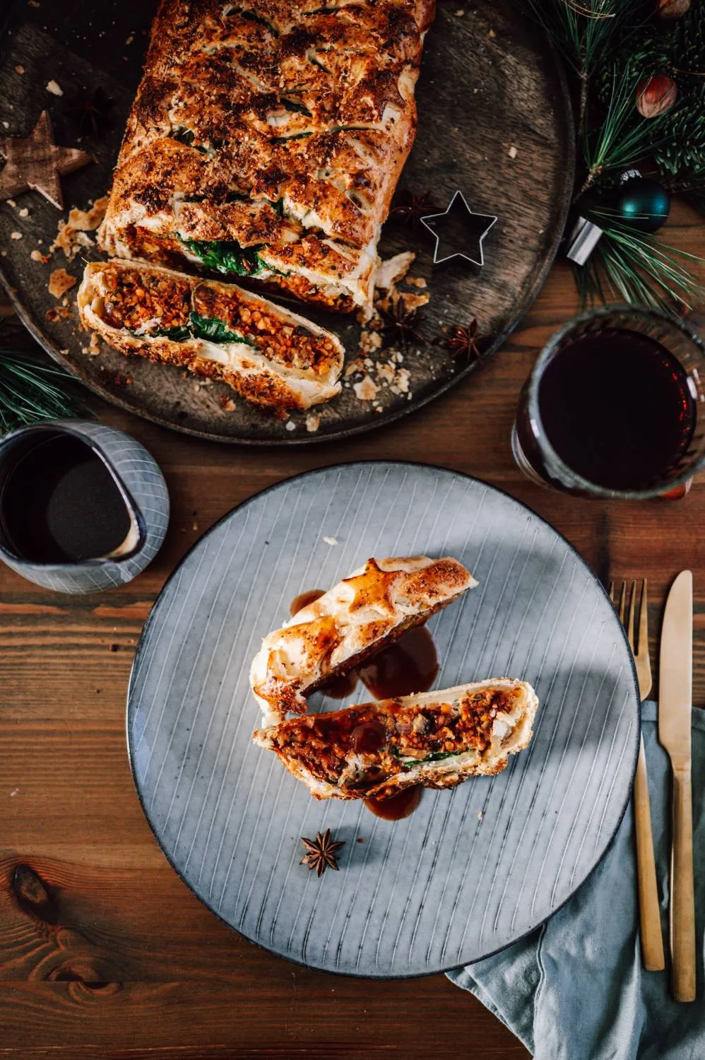 Vorbereitete Linsen- und Haferflockenfüllung für den Veggie Wellington