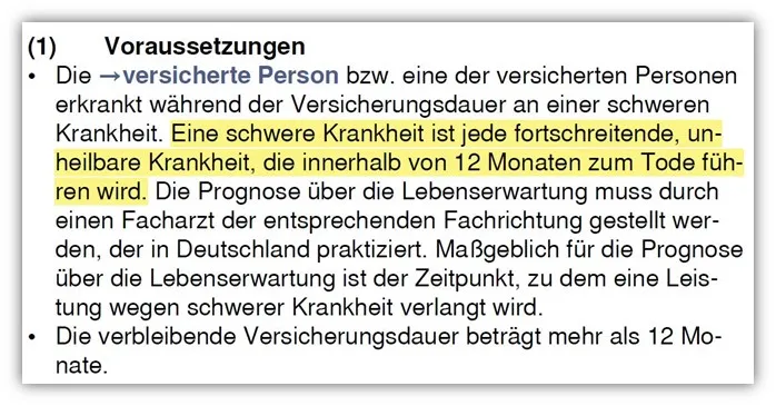 Vorgezogene Todesfallleistung der Allianz Risikolebensversicherung