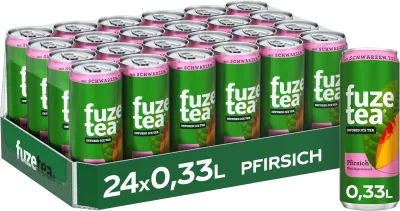 Vorratsverpackung mit 24 Dosen Fuze Eistee Pfirsich, perfekt für den Haushalt