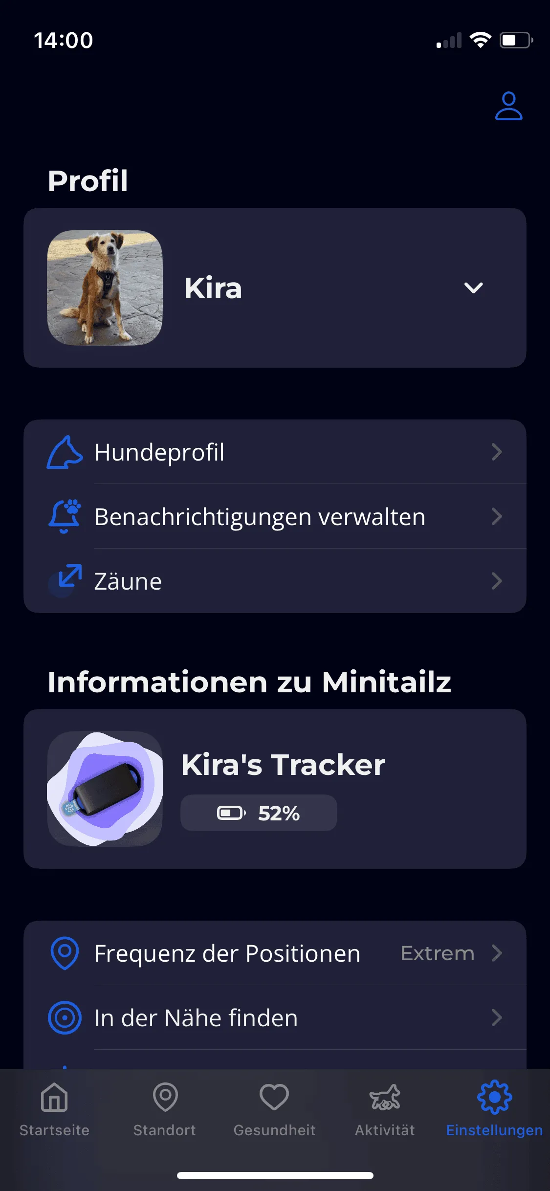 Weitere Einstellungen in der Invoxia Minitailz App