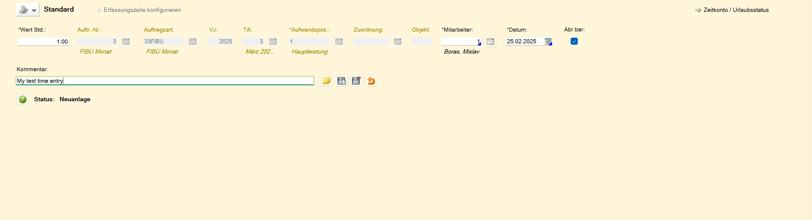 Wie man einen Zeiteintrag in DATEV EO Comfort erstellt
