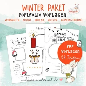 Winter Paket mit Portfolio Vorlagen von Wilma Wochenwurm für Kindergarten und Kita